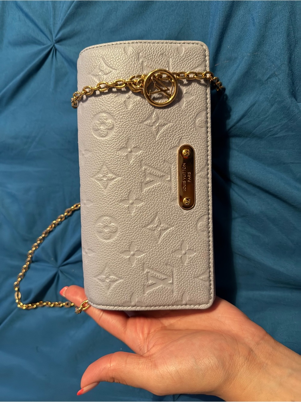 Louis Vuitton Blue Embossed Monogram Chain Crossbody Wallet